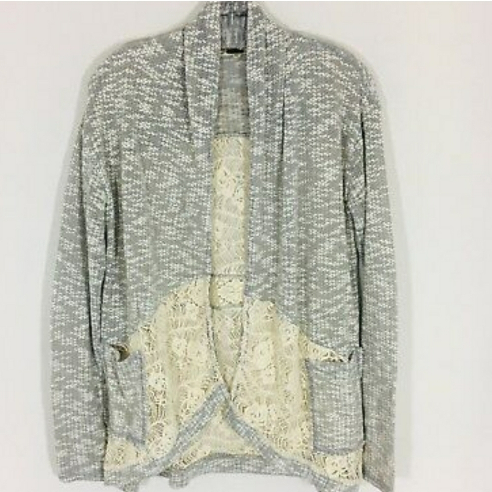 Miss me Gray Lace Open Cardigan Front pocket Sweat